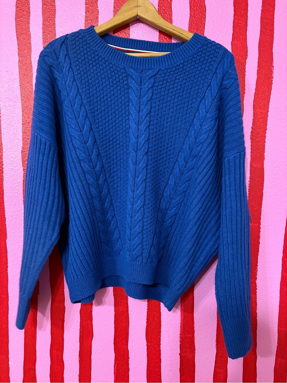 Tommy Hilfiger Royal Blue Cable-Knit Crewneck Sweater